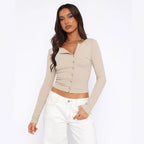 Women's Fitted Long-Sleeve Shirt with Button Placket