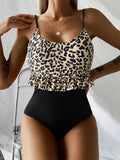 Women's Swimsuit with Ruffle Details and Leopard Print
