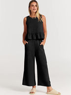 Women's Casual Peplum Jumper with Wide-Leg Pants