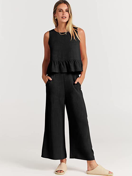 Women's Casual Peplum Jumper with Wide-Leg Pants