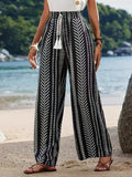 Women's Wide-Leg Palazzo Pants with Elastic Waist and Pattern