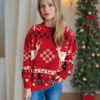 Women's Patterned Christmas Sweater with Festive Reindeer Design and Oversized Fit