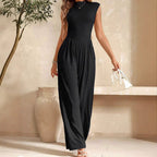 Women's Elegant High-Neck Wide-Leg Jumpsuit