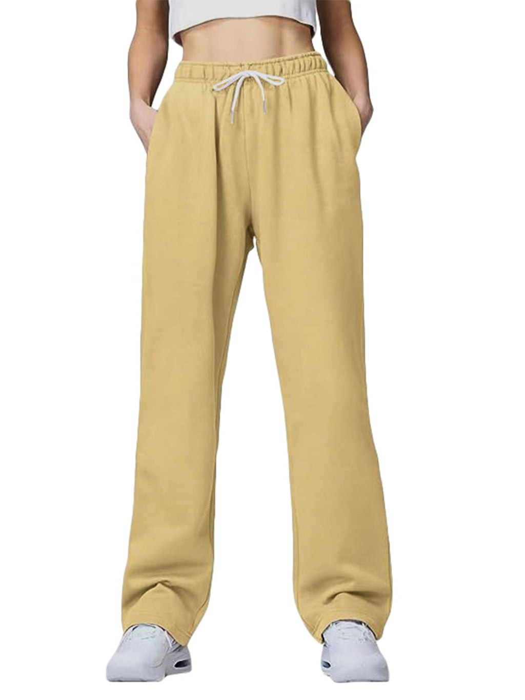 Women's Comfortable Athletic Pants with Elastic Waistband and Side Pockets