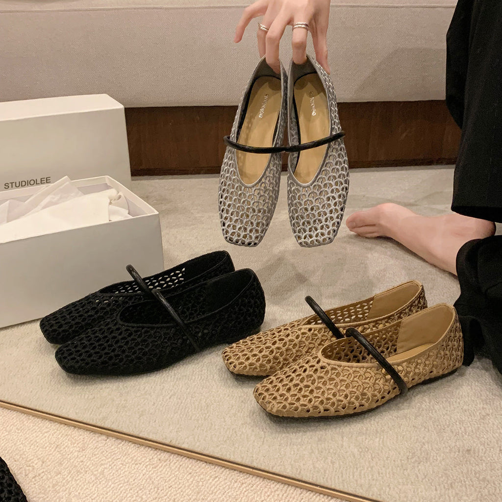 Women's Ballet Flats with Elegant Strap and Airy Mesh Structure