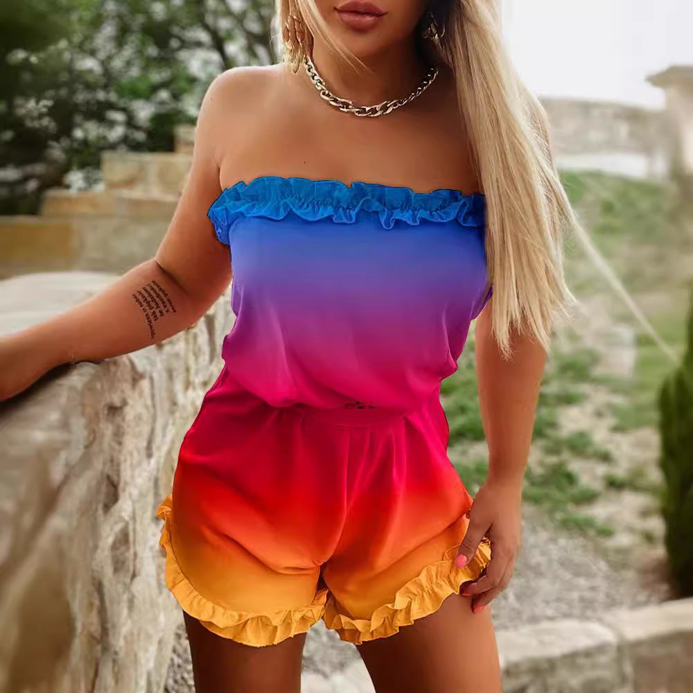Women's Casual Ruffled Gradient Jumpsuit