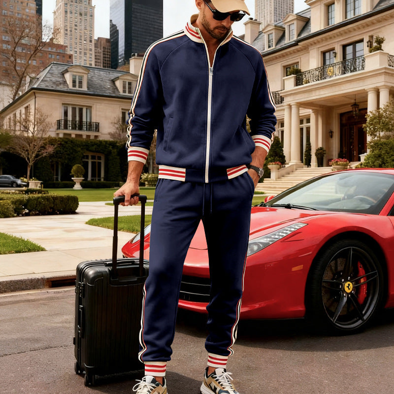 Men's Sporty Tracksuit with Striped Ribbed Cuffs
