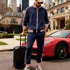 Men's Sporty Tracksuit with Striped Ribbed Cuffs