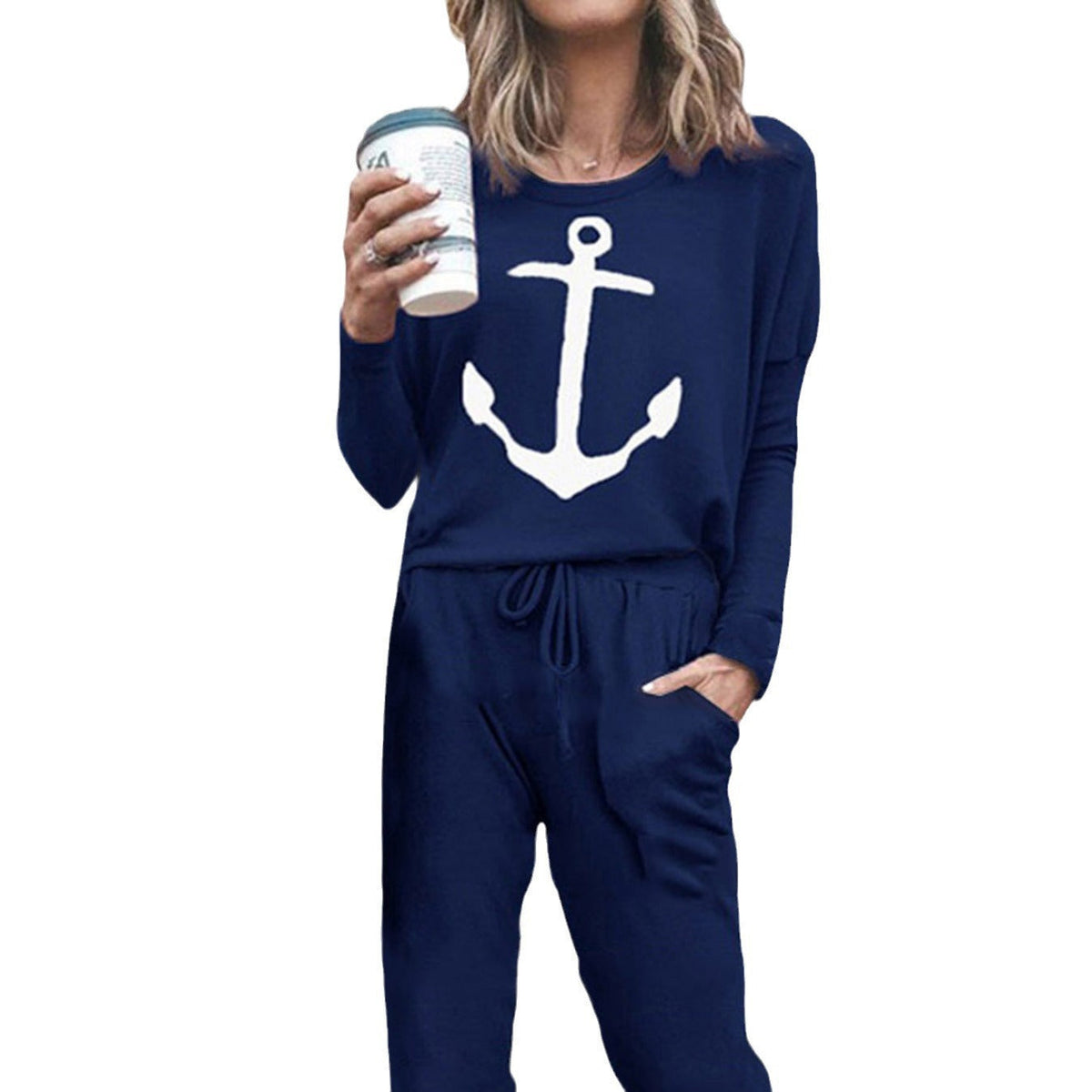Casual Women's Jumpsuit with Maritime Anchor Print and Pockets