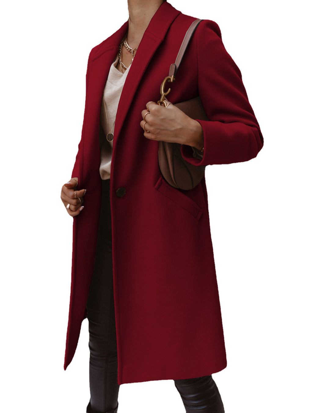 Women's Elegant Wool Coat with Slim Silhouette and Practical Pockets