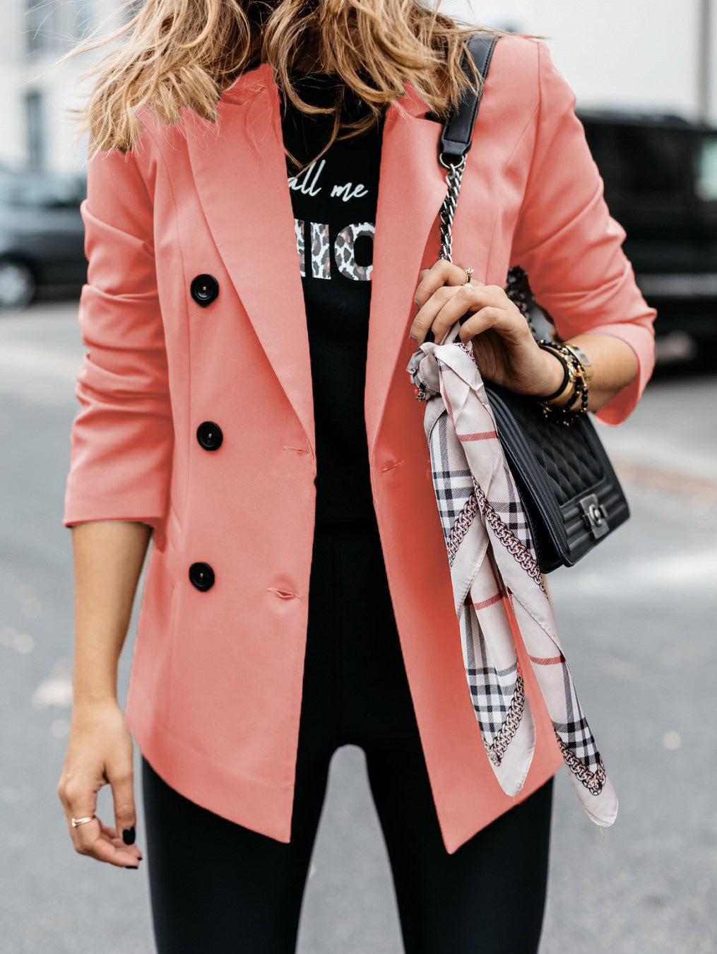 Women's Elegant Tailored Blazer with Double-Breasted Button Closure