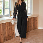 Women's Elegant Jumpsuit with Sheer Sleeves and Knee-Length Cut