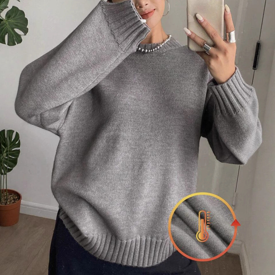 Women's Casual Pullover with Textured Sleeves and Ribbed Hem