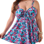 Women's Swim Dress with Floral Design and Adjustable Straps