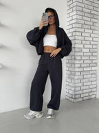 Casual Sweater Set with Cropped Hoodie and Comfortable Pants