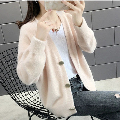 Women's Fluffy Cardigan with Elegant Button Details