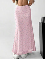 Women's Long Skirt with Floral Motifs and Flowing Cut
