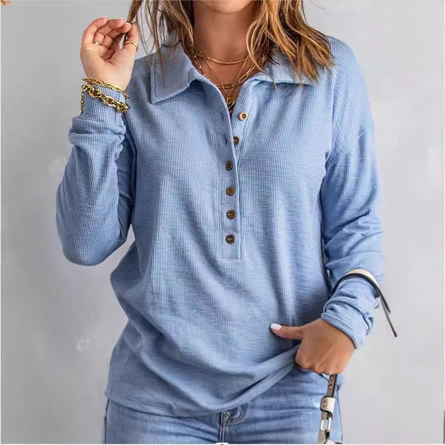Women's Long-Sleeve Blouse with Button-Down Collar