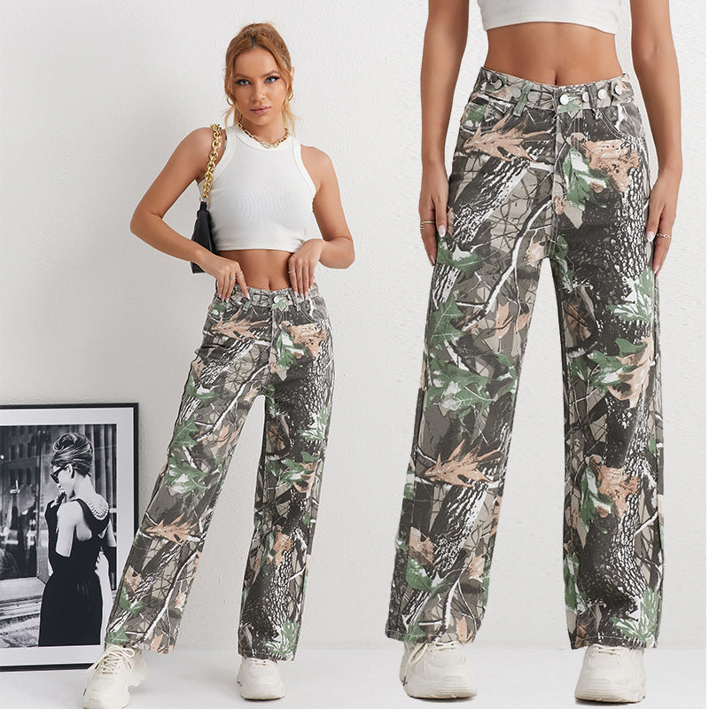 Women's High-Waisted Camouflage Cargo Pants