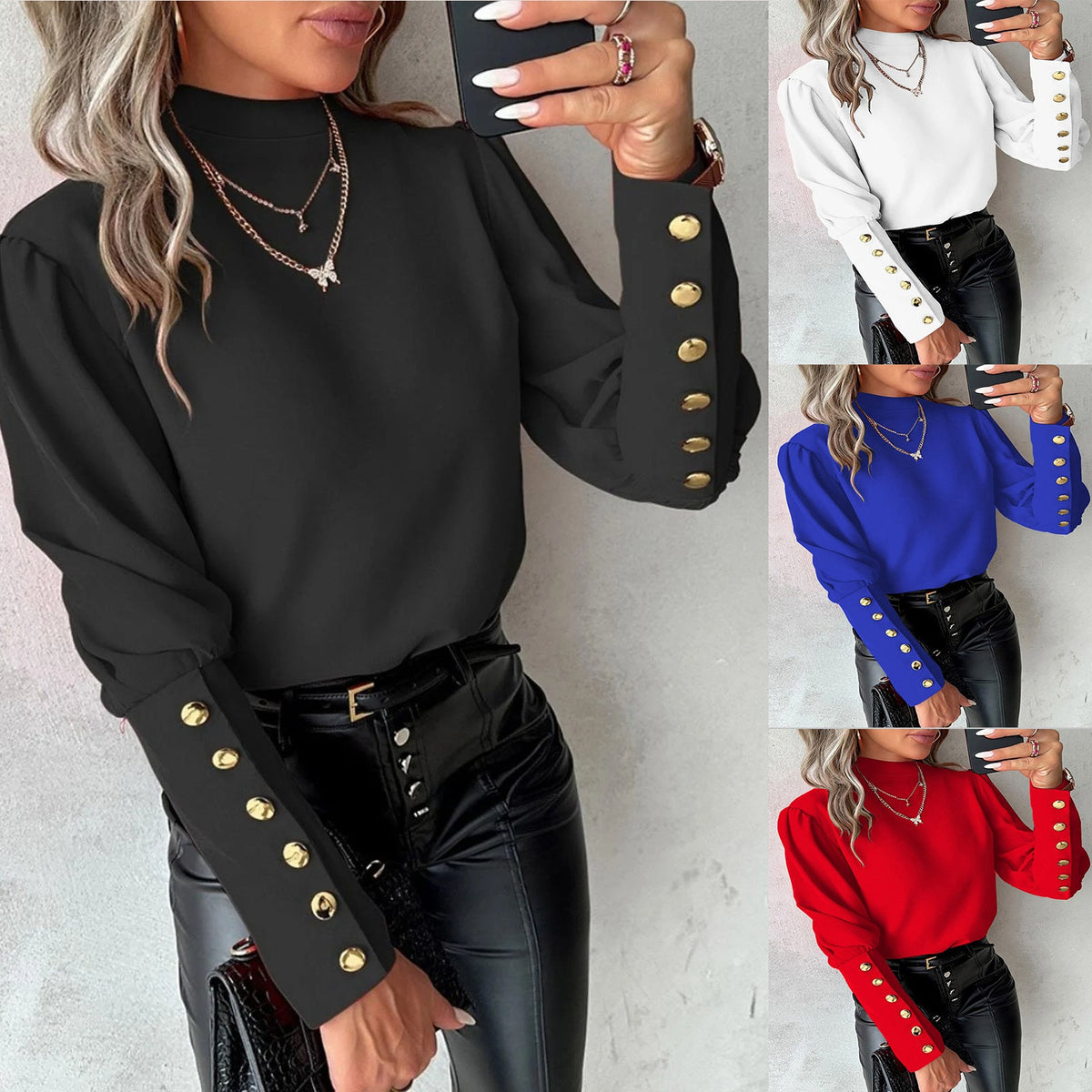 Elegant Puff Sleeve Blouse with Button Details