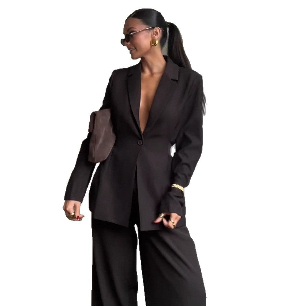 Women's Blazer with Deep V-Neck and Elegant Silhouette