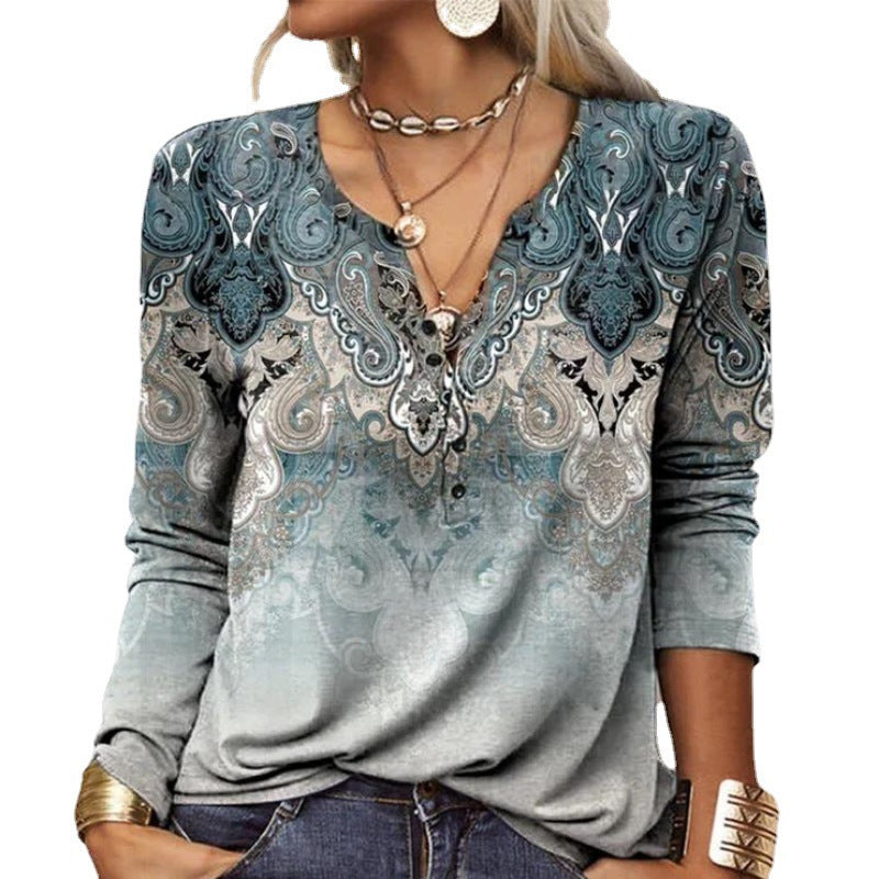 Women's Long-Sleeve Casual Shirt with Playful Pattern