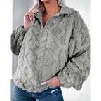 Women's Fleece Sweater with Half-Zip and Textured Design