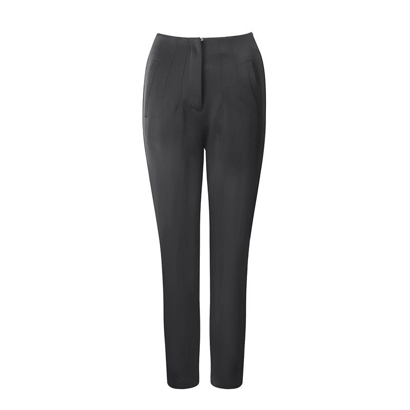 Women's Elegant Suit Pants with High Waist and Slim Leg