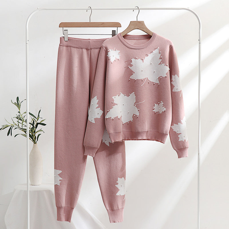 Women's Leisure Loungewear Set with Floral Design and Elastic Waistband