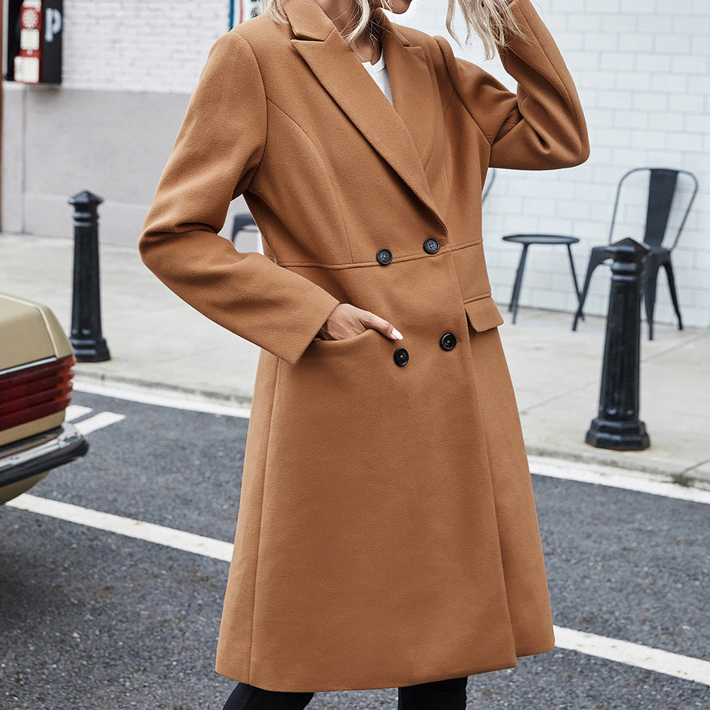 Elegant Reversible Coat with Lapel Collar and Double-Breasted Button Placket