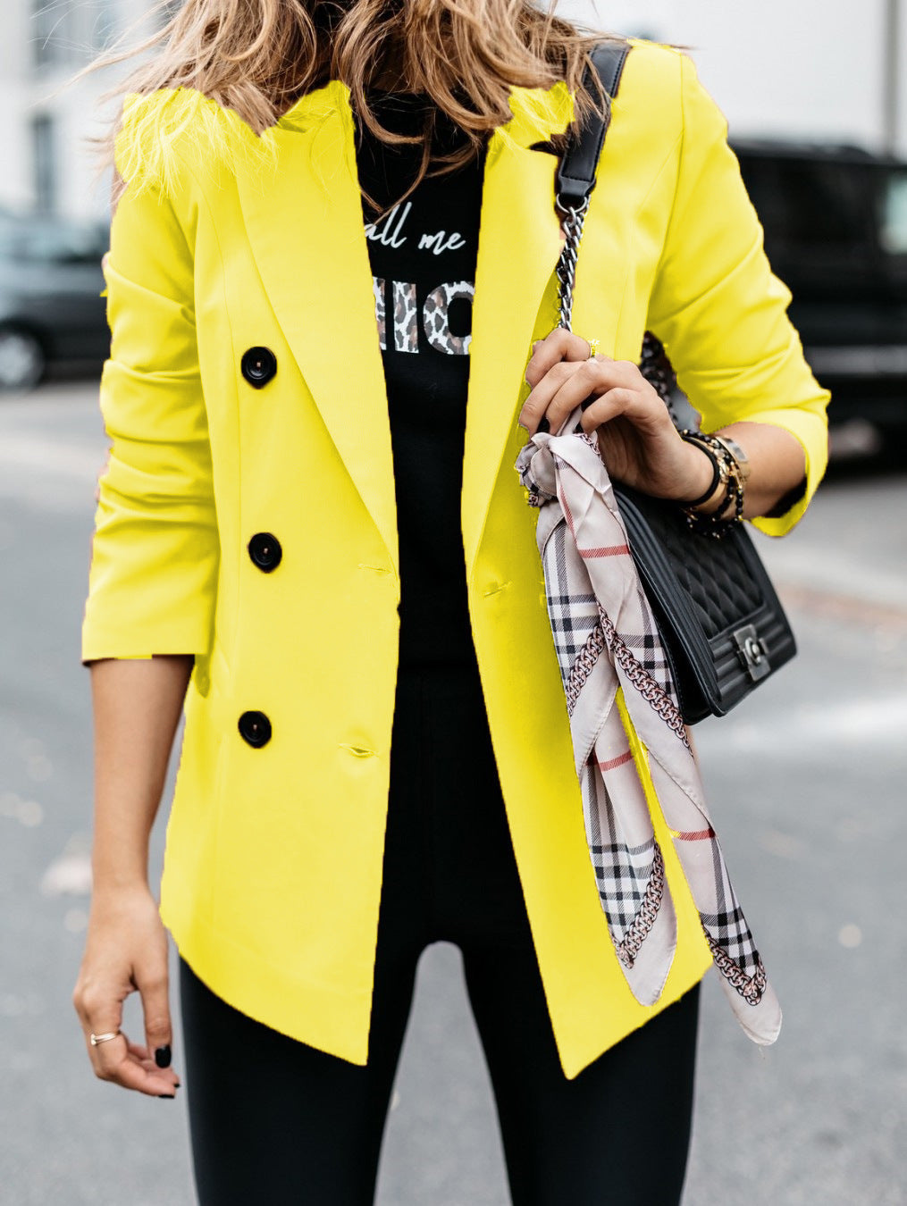 Women's Elegant Tailored Blazer with Double-Breasted Button Closure