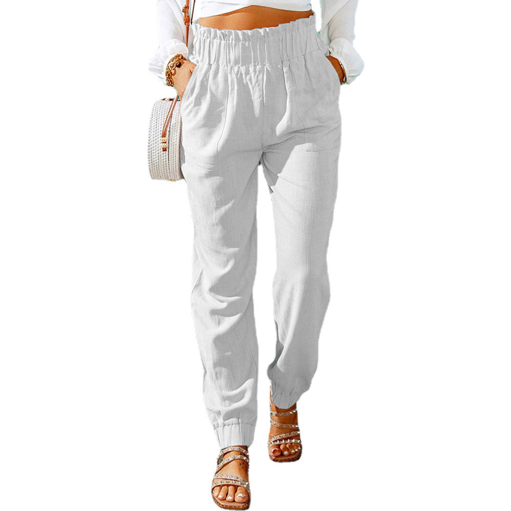 Women's Comfortable and Elegant Summer Pants with Elastic Waist and Pockets