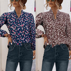 Women's Blouse with Floral Design and Elegant Bow Opening