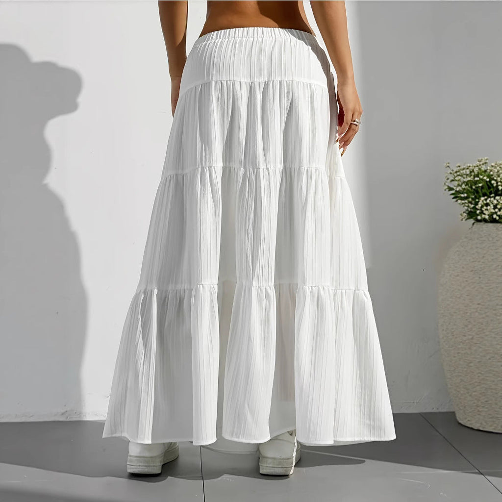 Women's Maxi Skirt with Casual Ruffle Design and Elastic Waistband
