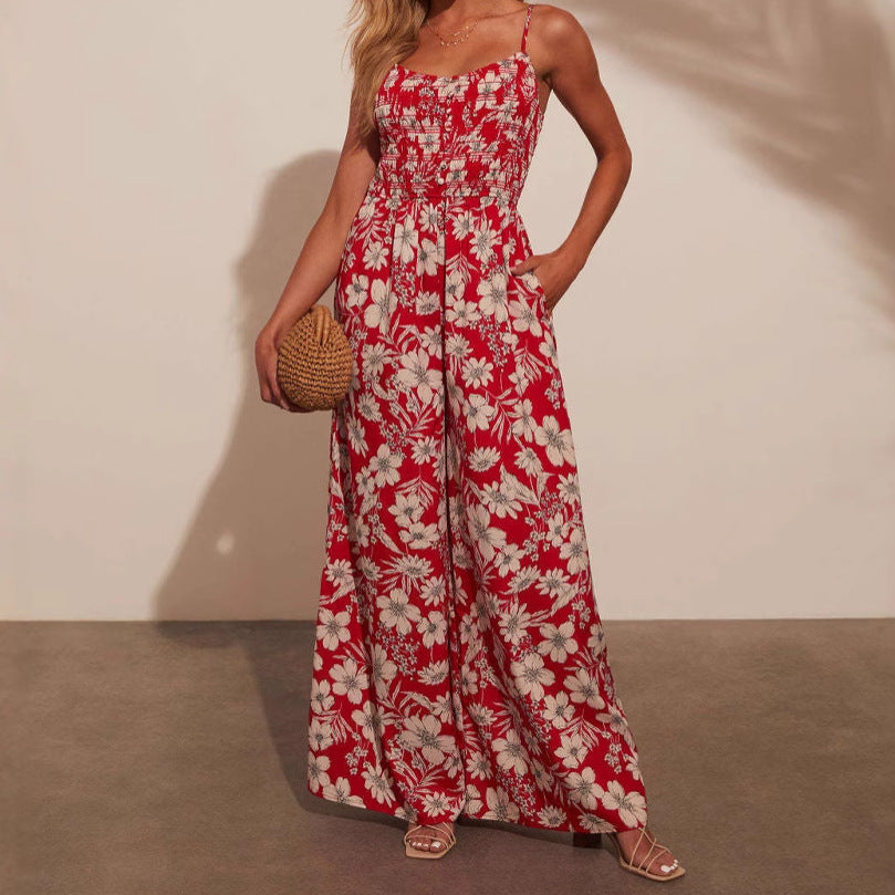 Women's Maxi Skirt with Floral Design and Adjustable Straps