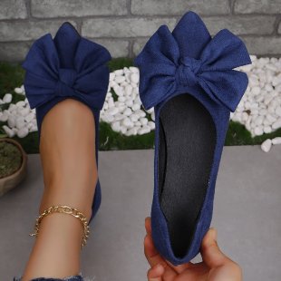 Women's Ballet Flats with Decorative Bow Design and Pointed Toe