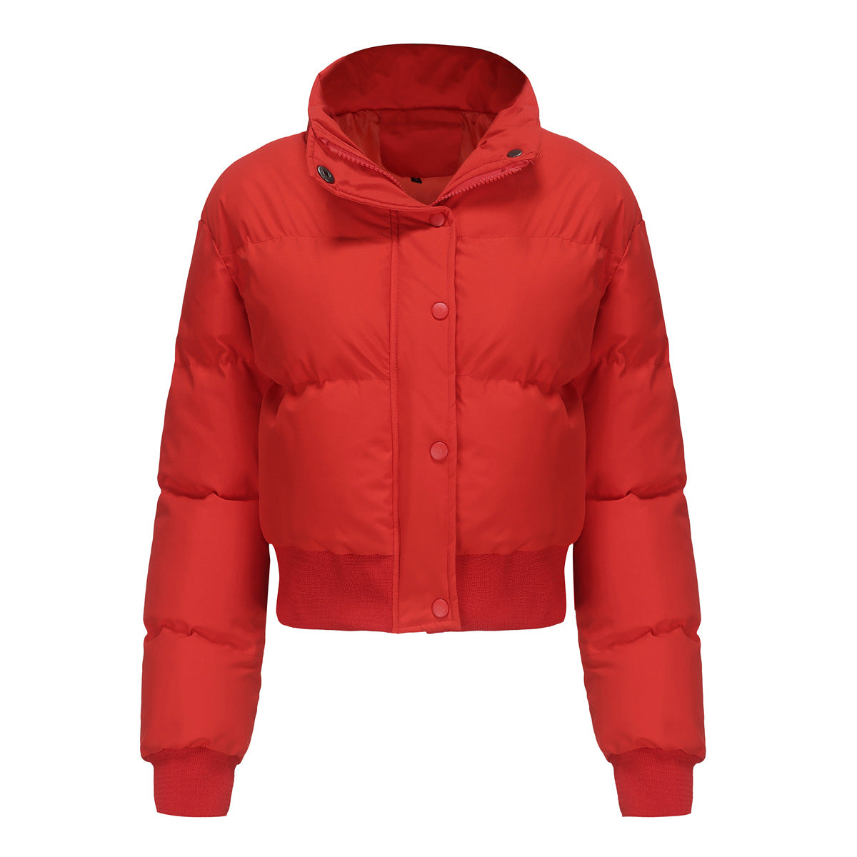 Women's Cropped Quilted Jacket with High Collar and Snap Buttons