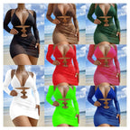 Women's Swimsuit Dress with Refined Cut-Outs and Long Sleeves