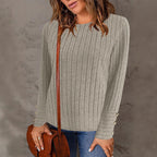 Women's Fine Knit Pullover with Ribbed Texture and Button Details