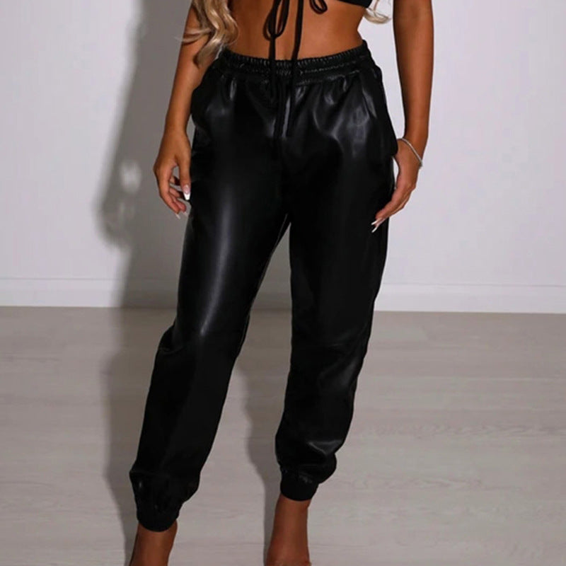 Women's Comfortable Faux Leather Joggers