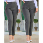 Women's High-Waisted Slimming Pants with Decorative Stitching