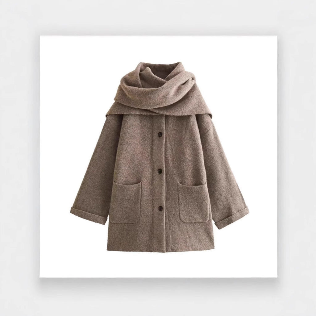 Women's Elegant Oversized Warm Wool Jacket with Pockets