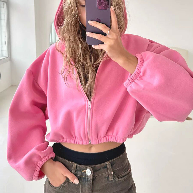 Women's Cropped Hoodie with Oversized Sleeves
