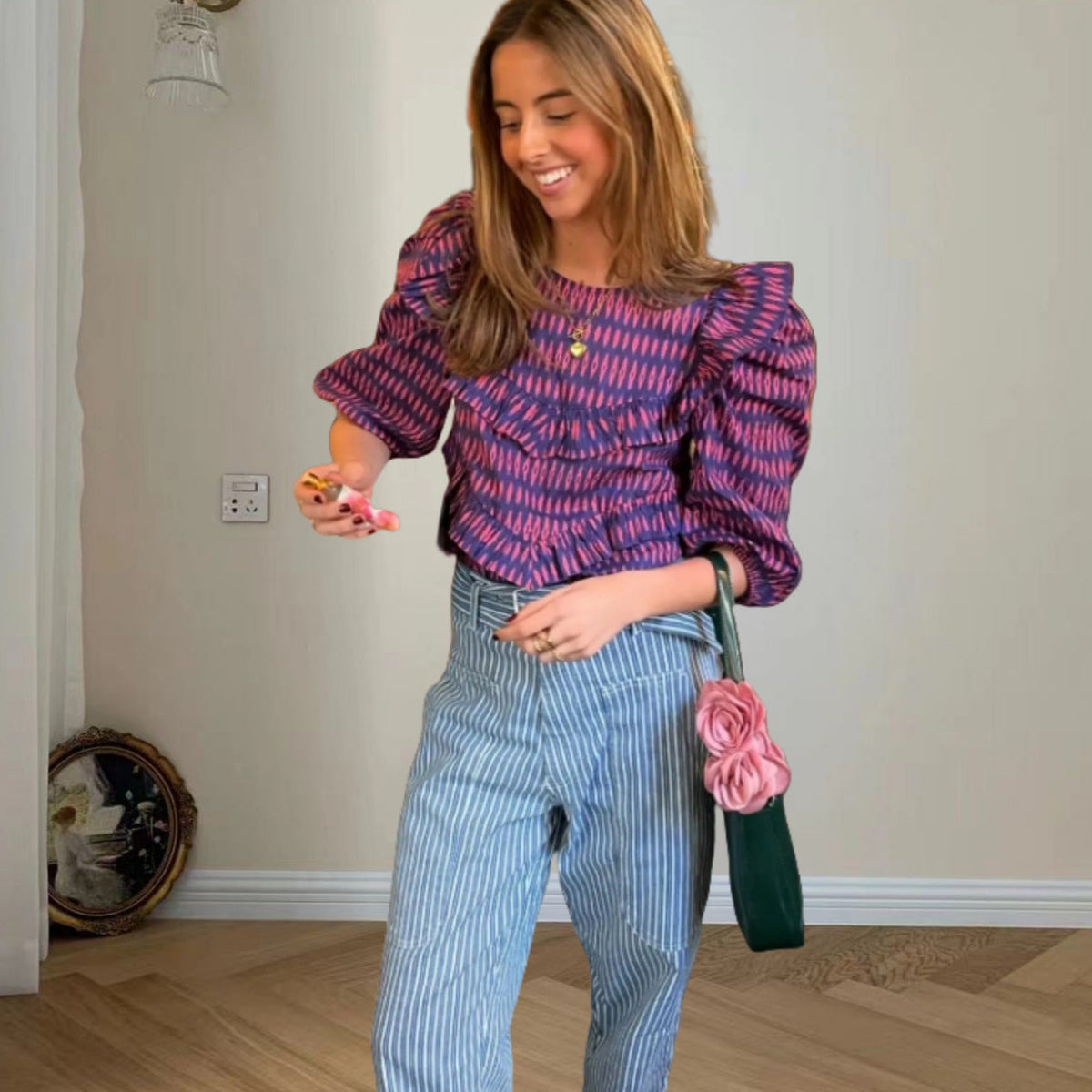 Women's Blouse with Ruching and Chic Ruffle
