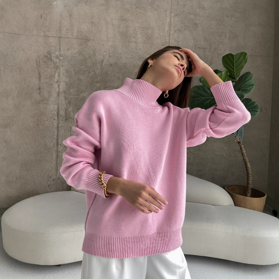 Elegant Knit Sweater with High Collar