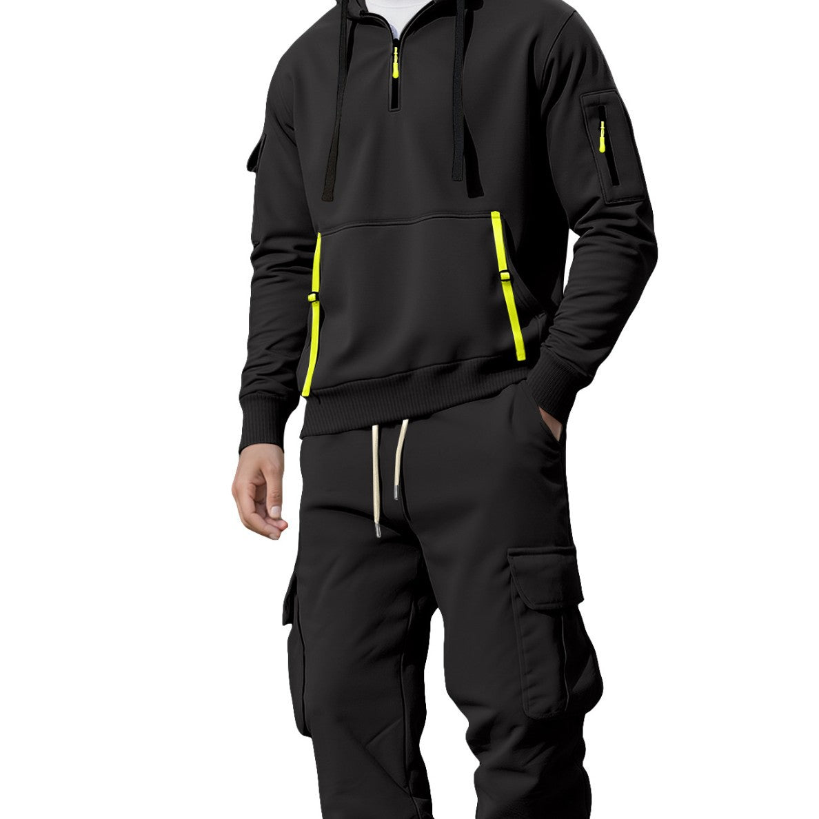 Men's Half-Zip Hoodie and Cargo Jogger Set