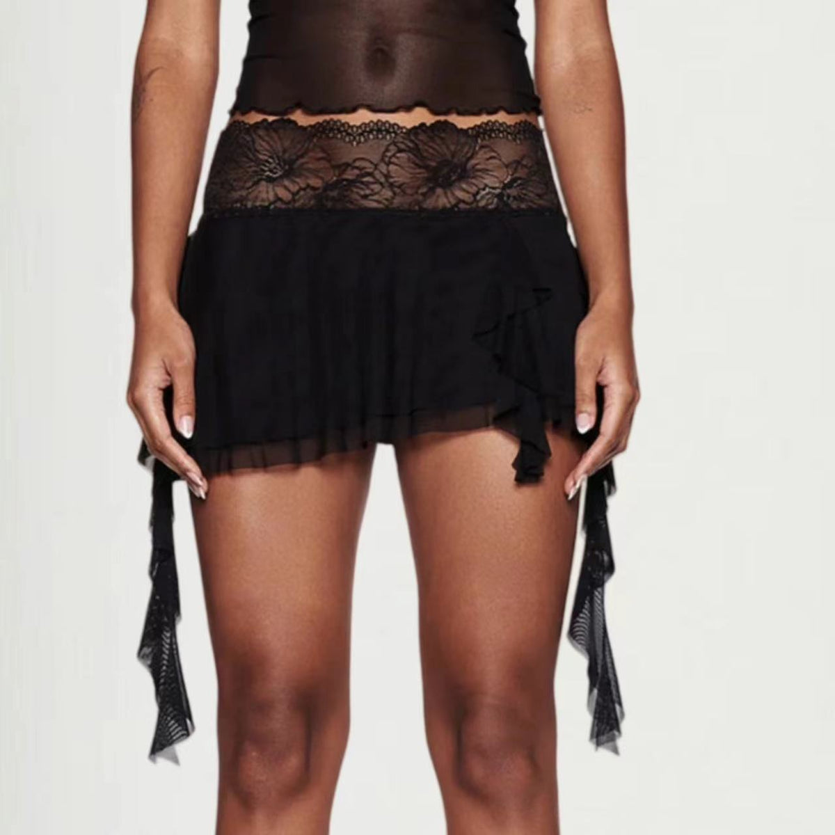 Women's Mini Skirt with Elegant Lace Accents