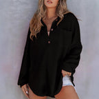 Women's Casual Waffle Texture Shirt with Button Placket and Chest Pocket