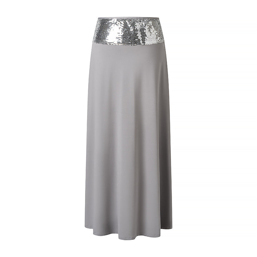 Women's Elegant Wrap Top and Maxi Skirt with Sequin Waistband