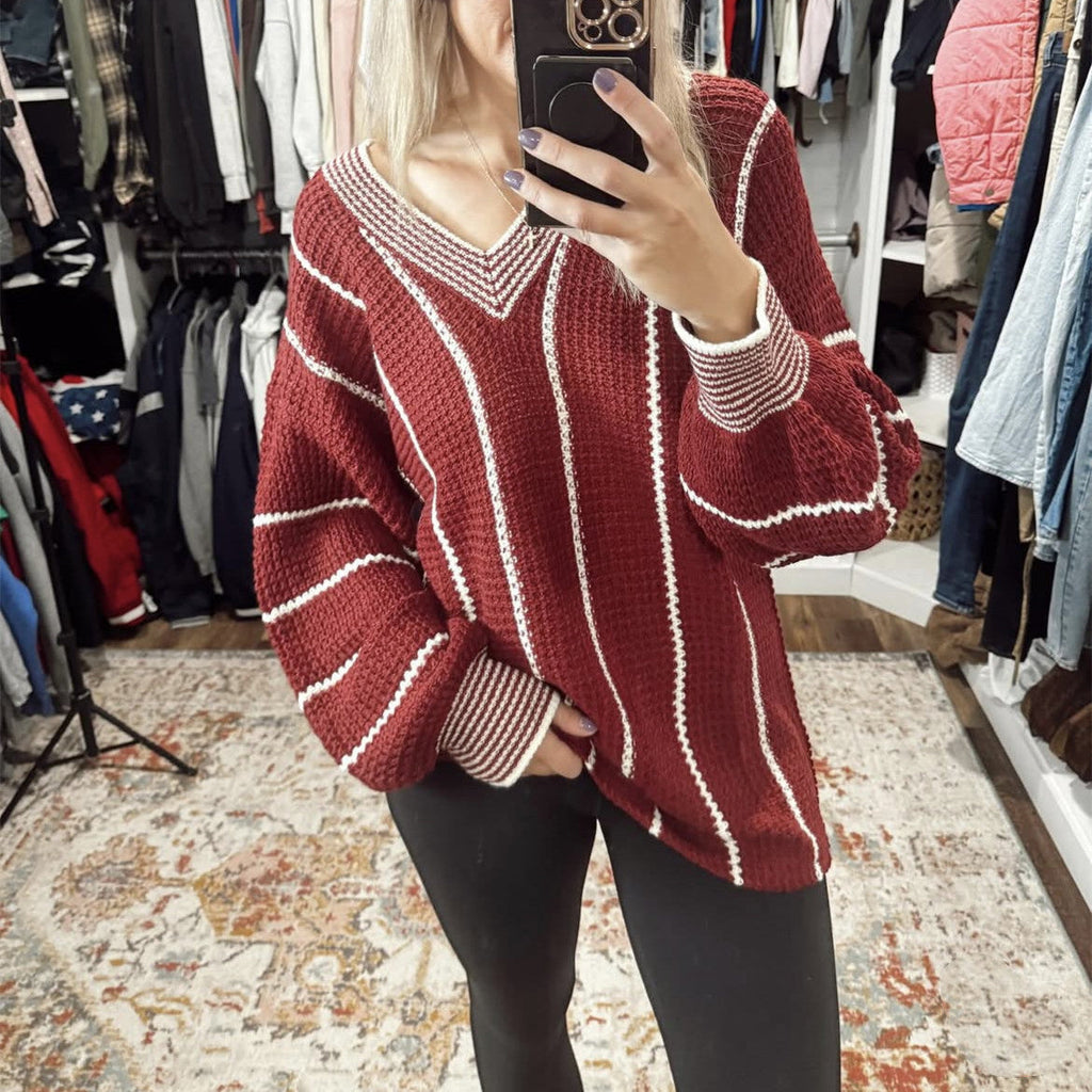 Women's Chunky Knit V-Neck Sweater with Casual Fit